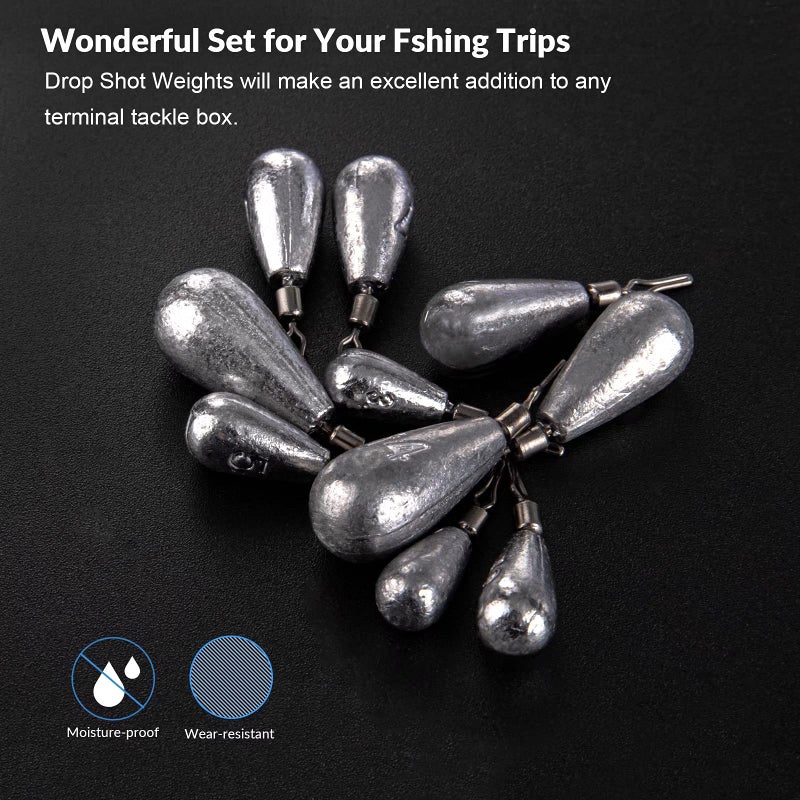 THKFISH Fishing Weights Fishing Sinker Drop Shot Weights Fishing Weights Kit Drop Shot Rig Fishing Weights B-Waterdrop Shape 28pcs - Image 5